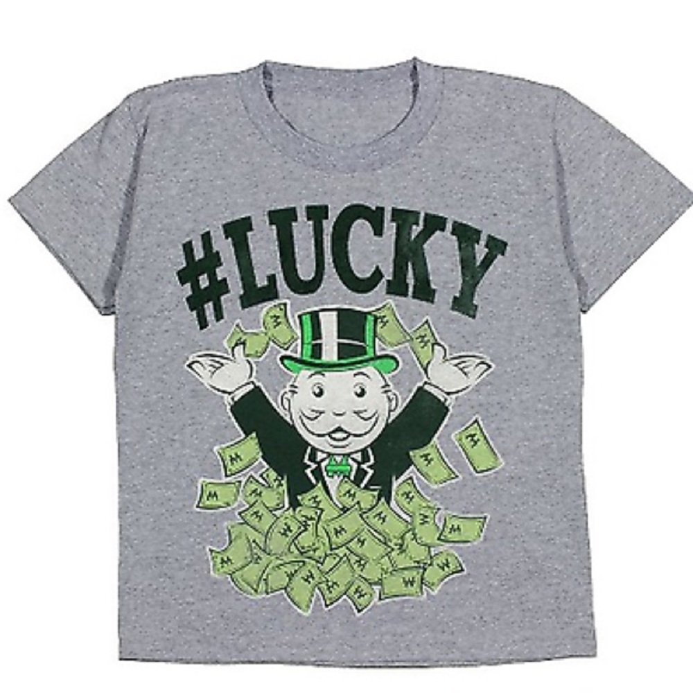Monopoly Mr. Monopoly St. Patrick's Day Graphic Tee Youth Large Gray #Lucky